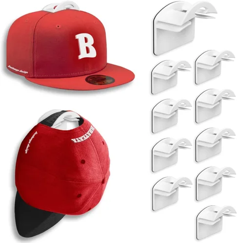 Miniatura 9 de Percheros para sombreros de pared, fuertes soportes adhesivos para sombreros, organizador para gorras sin perforación, paquete de 20 ganchos