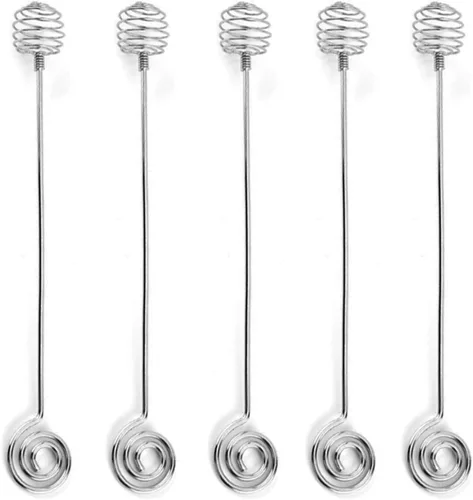 Palitos de miel, 5 unidades de acero inoxidable con peine de miel, cucharas pequeñas de miel para tarro de miel, dispensar miel (plateado)