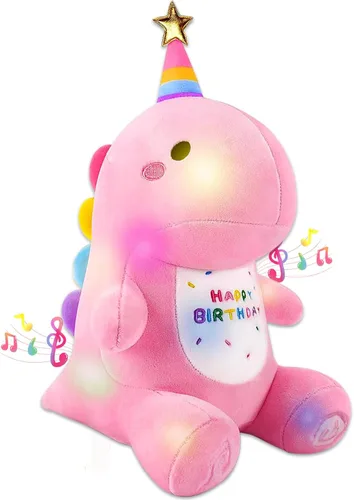 Miniatura 7 de Peluche de Dinosaurio de Cumpleaños - Juguete de Peluche Verde de 12" con Luz y Música de Feliz Cumpleaños, Peluche de Dino con Peso, Lindos Regalos