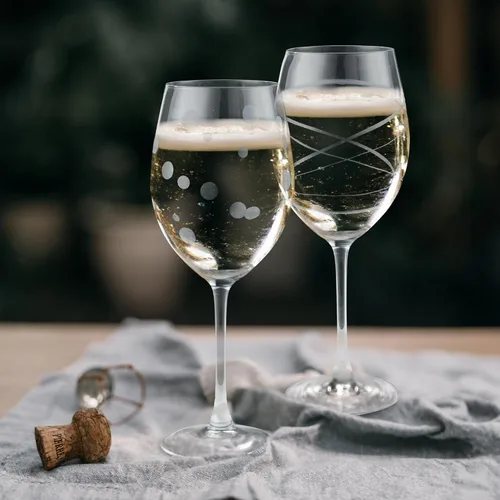 Miniatura 2 de Joeyan Copas de vino tinto y blanco sopladas a mano, copas de tallo con patrón de rayas y puntos, juego de cristalería de tallo largo tallado Copas