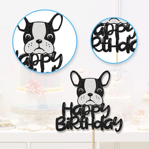Miniatura 3 de Decoración para tartas de bulldog francés de feliz cumpleaños, decoración de pastel de baby shower, suministros para fiesta de cumpleaños