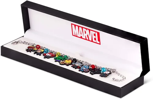 Miniatura 2 de The Avengers Chibi Form Characters - Pulsera esmaltada de 0.591 in Pulsera de cadena con acabado de plata pulida con cuentas