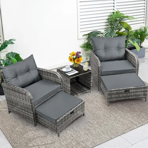 Silla de Patio con Otomanas y Mesa, Juego de Muebles de Patio al Aire Libre de Ratán de Mimbre PE de 5 Piezas, Diseño que Ahorra Espacio Sillas de