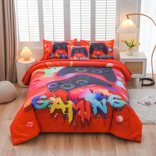 Miniatura 13 de Aimuan - Juego de ropa de cama para jugadores, conjuntos de edredón 3D con mando de juego para niños, botones de acción, controlador de juego Negro