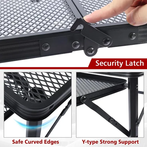 Miniatura 5 de JOUYEK Mesa plegable para parrilla, mesa de camping portátil de 3 x 2 pies con 2 paneles de alas, mesas de metal de altura ajustable con escritorio