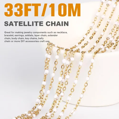 Miniatura 3 de Cadenas de esmalte dorado de 33 pies a granel, 2 mm, chapadas en oro de 18 quilates con PVD, acero inoxidable 304, cadena de eslabones con cuentas