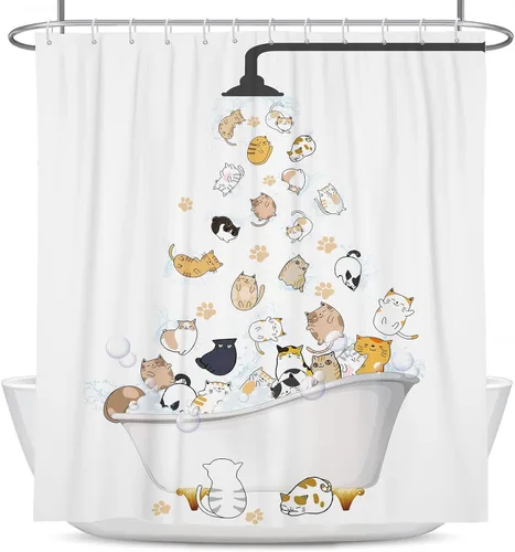 Miniatura 5 de Coxila Divertida cortina de ducha de gatos para niños, linda y divertida caricatura, Kawaii con estampado de patas de animales, colorida, divertida