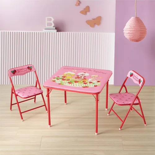 Miniatura 2 de Idea Nuova Juego de muebles de 3 piezas con 1 mesa cuadrada y 2 sillas plegables para niños, Strawberry Shortcake Tarta de Fresa