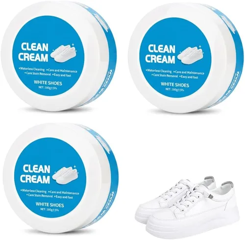 Crema limpiadora de zapatos blanca, 2026 mejorada multiusos sin lavado sólido viene con esponja que elimina manchas, crema limpia zapatos blancos