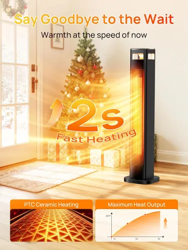 Miniatura 2 de Calentadores de espacio AKIRES para uso en interiores, calentador de habitación de 1500W para habitación grande con termostato, oscilación de 120°