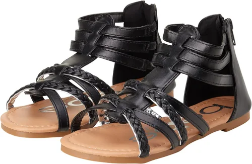 Miniatura 4 de bebe Sandalias para niñas pequeñas, sandalias de gladiador con correas de cuero sintético y cremallera en el talón, Negro
