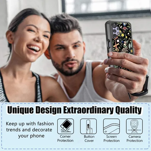 Miniatura 4 de Funda compatible con Aesthetics Samsung Galaxy A32 5G con protector de lente de cámara para niñas y mujeres, bonito diseño floral, a prueba de Verde