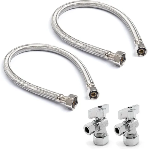 Miniatura 10 de Kit de instalación universal para lavavajillas, compresión de 3/8 pulgadas, manguera de acero inoxidable trenzada de 5 pies de largo + codo