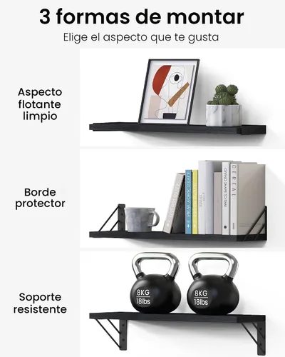 Miniatura 7 de BAYKA Estantes flotantes montados en la pared, estante de pared flotante de madera para libros y decoración, exhibición y organizador que ahorra