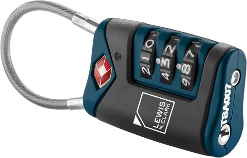 Miniatura 5 de Lewis N. Clark Candado de equipaje aprobado por la TSA + cable de acero para maleta, mochila, bolsa para laptop + bolso, perfecto para aeropuerto