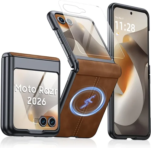 Miniatura 49 de para Samsung Galaxy Z Flip 7 Funda con protección de bisagras y protector de pantalla incorporado, funda de cuero mate de policarbonato ultradelgada
