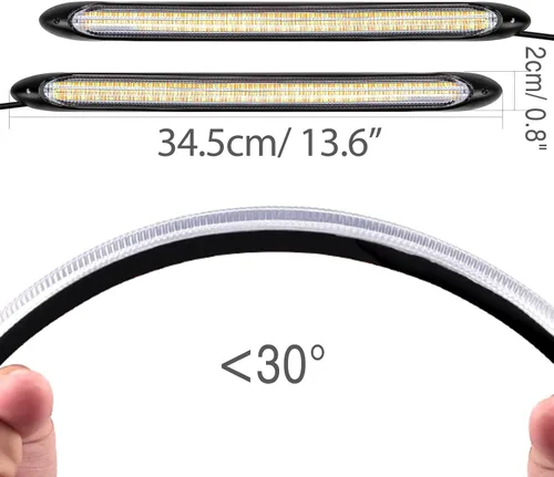 Miniatura 2 de AUTOXBERT Tira de luz LED de circulación diurna para automóvil, 2 luces de señal de giro DRL para parachoques delantero de automóvil, 13.6 pulgadas