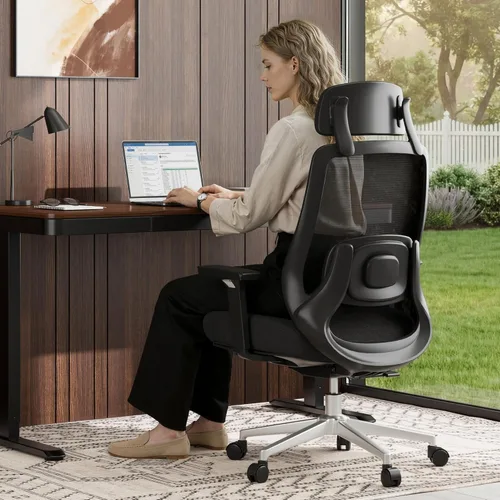 Miniatura 10 de FLEXISPOT Silla de oficina de masaje con reposapiés, silla de escritorio ergonómica de respaldo alto con reposacabezas ajustable, reposabrazos 3D