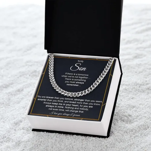 Miniatura 4 de Collar de cadena de eslabones cubanos con texto en inglés To My Son From Mom para niños, regalo personalizado para hijo de padre y madre, collares