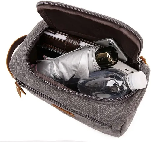 Miniatura 3 de Neceser de viaje de lona de cuero para cosméticos, organizador de maquillaje, bolsa de cosméticos (color negro)