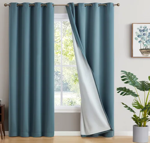 Miniatura 13 de HLC.ME - Cortinas con forro que no deja pasar la luz con doble capa gruesa, cortina con ojales con aislamiento térmico y ahorro de energía para Gris