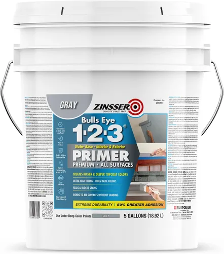 Zinsser 285090 Bulls Eye 1-2-3 Imprimación a base de agua, 5 galones, gris