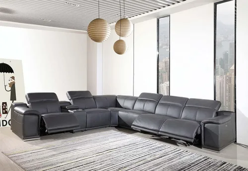 Miniatura 88 de BlackJack Furniture Venice - Juego de sofá reclinable seccional de cuero italiano de grano superior de 12 piezas con 4 reclinables eléctricos