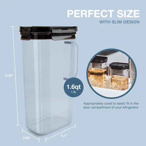Miniatura 2 de LocknLock Aqua - Jarra de agua para puerta de refrigerador, jarra transparente, jarra de plástico sin BPA con tapa, jarra de 1.6 cuartos de galón