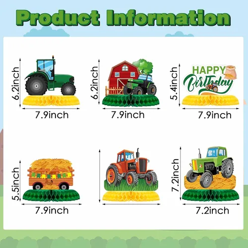 Miniatura 2 de Zonon 6 piezas de decoración de cumpleaños de tractor, centro de mesa de panal de abeja, suministros de fiesta, decoración de granja para tractores