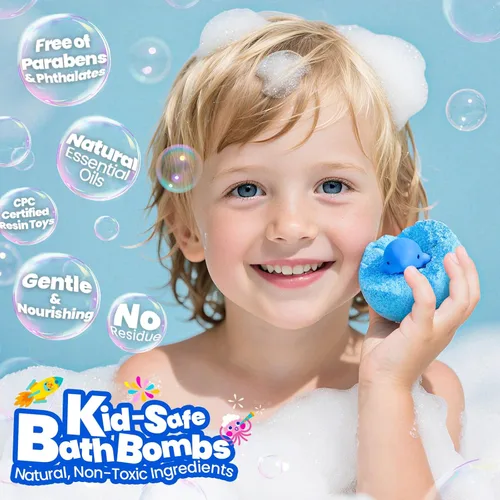 Miniatura 5 de Bombas de baño para niños con sorpresa en el interior, 28 divertidas bombas de ducha con juguetes de animales terrestres y marinos, aptas para niños