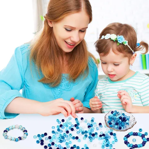 Miniatura 5 de Cuentas de poni azul, 1000 piezas surtidas de cuentas azules para hacer joyas, pulseras, manualidades, decoración del hogar, fiestas, manualidades