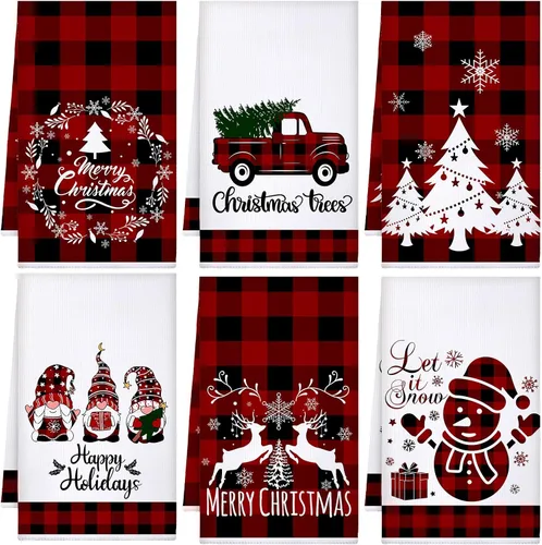 Miniatura 21 de Sratte 6 piezas de toallas de cocina navideñas, toallas de mano de muñecos de nieve de invierno, toallas absorbentes de árbol de Navidad y renos