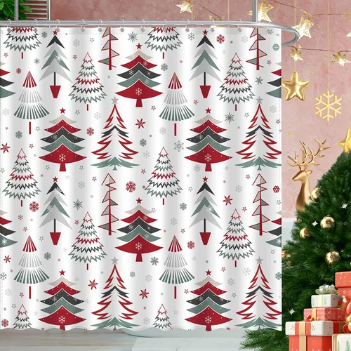 Miniatura 11 de JWXCBIM - Cortina de ducha de Navidad Feliz Navidad y Feliz Año Nuevo, decoración para el hogar de Papá Noel y muñeco de nieve, cortina de baño