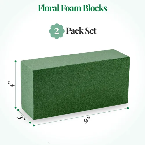 Miniatura 2 de 2 bloques de espuma floral (tamaño más grande 9 x 4 x 3 pulgadas cada uno) ladrillos verdes de espuma de flores de floristería aplicados en seco