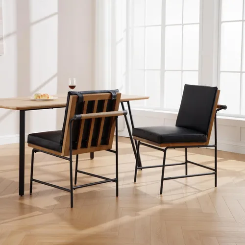 Miniatura 7 de HEAH-YO Juego de 2 sillas de comedor modernas, tapizadas de piel sintética con respaldo, sillas de comedor sin brazos para cocina, color negro