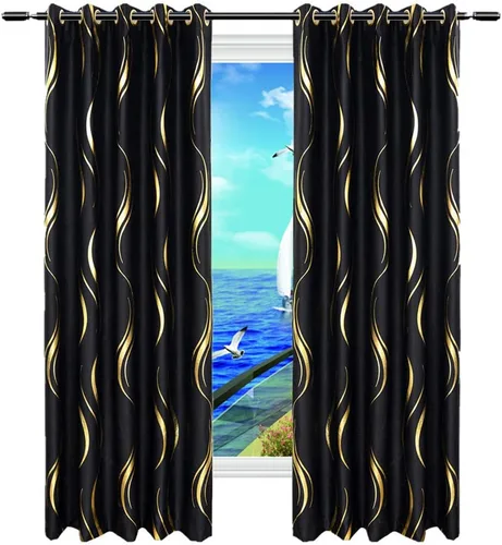 Miniatura 11 de MYRU Juego de 2 paneles de cortinas cortas de cocina para dormitorio, cortinas de rayas con estampado de aluminio para sala de estar