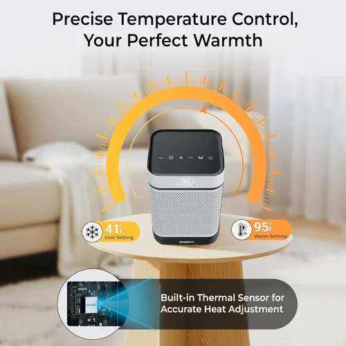 Miniatura 2 de Calentador de espacio portátil para uso en interiores - Calentador eléctrico PTC de 1500 W con termostato digital, control remoto, oscilación