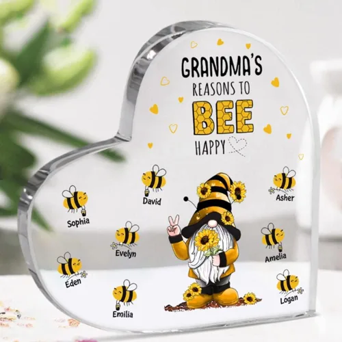 IZI POD Placa acrílica personalizada con forma de corazón para abuela, razones para abeja, diseño de corazón, gnomos, placa de abuela, regalos para