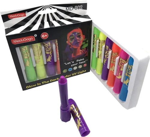 Miniatura 7 de Kit de pintura facial que brillan en la oscuridad, kit de pintura corporal bajo los rayos UV y la luz negra, maquillaje no tóxico para bailes