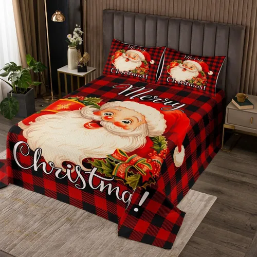 Miniatura 5 de Juego de colcha de Feliz Navidad, tamaño Queen para niños, niñas, decoración de Navidad, juego de edredón cuadrado negro y blanco, colcha geométrica
