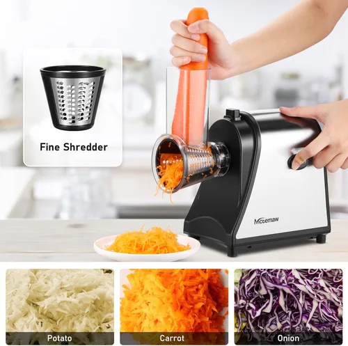 Miniatura 2 de Rebanadora/Ralladora Eléctrica de 250W para Queso en Bloque, Rallador Eléctrico Profesional 5 en 1 para Verduras, Preparador de Ensaladas, Zanahoria