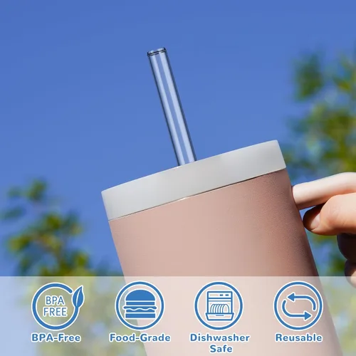 Miniatura 2 de NiHome 12 popotes reutilizables de vidrio transparente aptos para vaso Stanley H2.0 de 40 onzas con 2 cepillos, 12 pulgadas de largo, 0.4 pulgadas