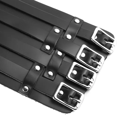 Miniatura 6 de HZMAN Brazalete ancho de cuero para hombre con correa triple y hebilla de cierre de armadura para brazo, 4 filas