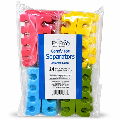 ForPro Professional Collection Separadores de dedos cómodos, colores surtidos, lujosos separadores de dedos de espuma para pedicura, envueltos