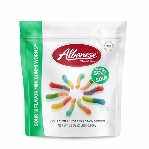 Miniatura 9 de Albanese World's Best Sour 12 Flavor Mini Gummi Worms Bolsa de caramelos de 0.85 onzas, paquete de 200 12 sabores ácidos únicos, sin gluten, sin