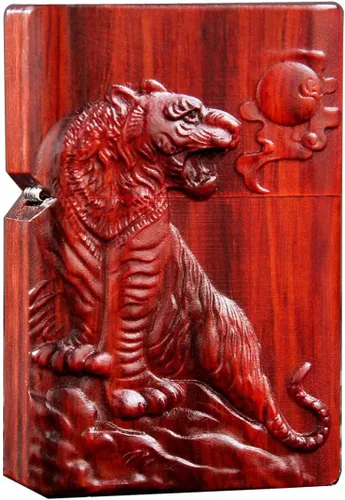 Miniatura 27 de Caja de carcasa de madera natural tallada en palisandro Huanghuali para módulo Zippo (Zodíaco Caballo)
