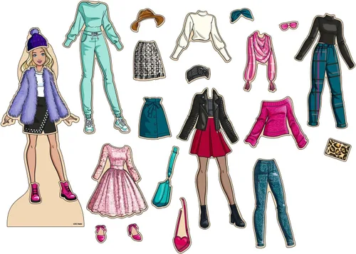 Miniatura 4 de Barbie - Juguete magnético de madera para disfrazarse, juego de simulación con muñeca Barbie de madera, trajes para mezclar y combinar y caja