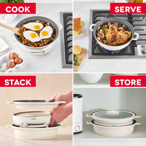 Miniatura 9 de Dash Juego de utensilios de cocina apilables con quemador eléctrico - Cuenta con revestimiento antiadherente de cerámica CleanCoating™ - Piezas