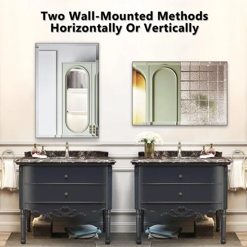 Miniatura 7 de Espejo de pared rectangular sin marco de 24 x 36 pulgadas con borde biselado de 1 pulgada para tocador de baño