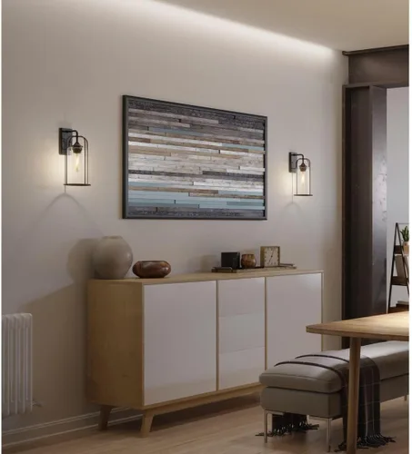 Miniatura 4 de Progress Lighting Watch Hill Collection - Farol de pared grande con textura de cristal transparente negro con textura de 1 luz para casa de campo